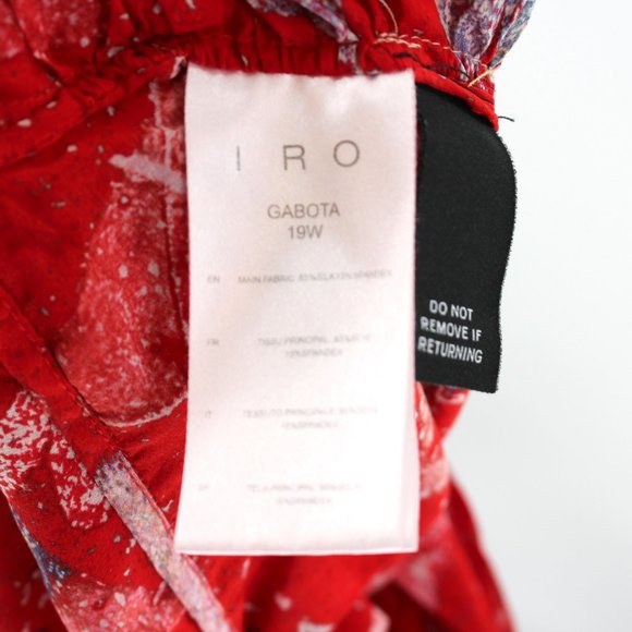 IRO Red Geometric Washable Silk Gabota Top V-Neck Long Sleeve Blouse 36 Small - Picture 9 of 10